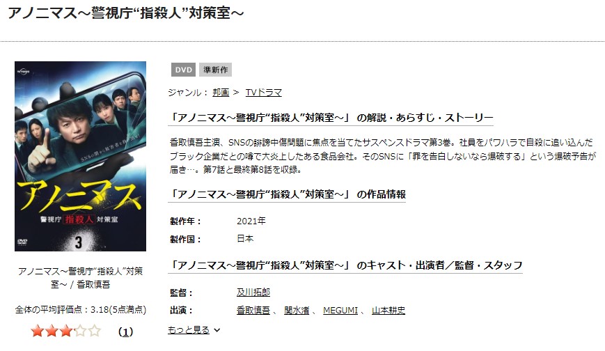 アノニマス〜警視庁”指殺人”対策室〜TSUTAYA DISCAS