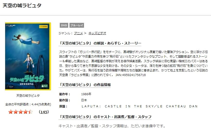 映画 天空の城ラピュタの動画をフルで無料視聴できる配信サイトまとめ