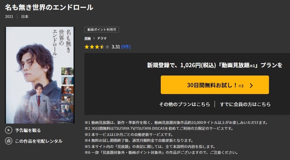 映画 名も無き世界のエンドロールの動画をフルで無料視聴できる配信サイトまとめ