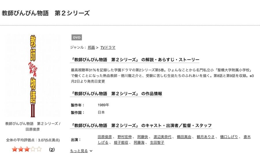 教師びんびん物語2TSUTAYA DISCAS