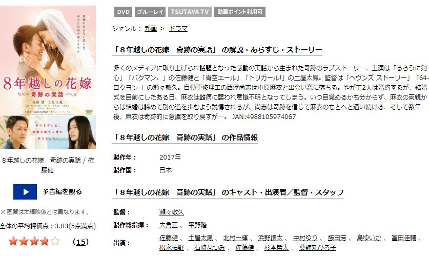 8年越しの花嫁 奇跡の実話TSUTAYA DISCAS