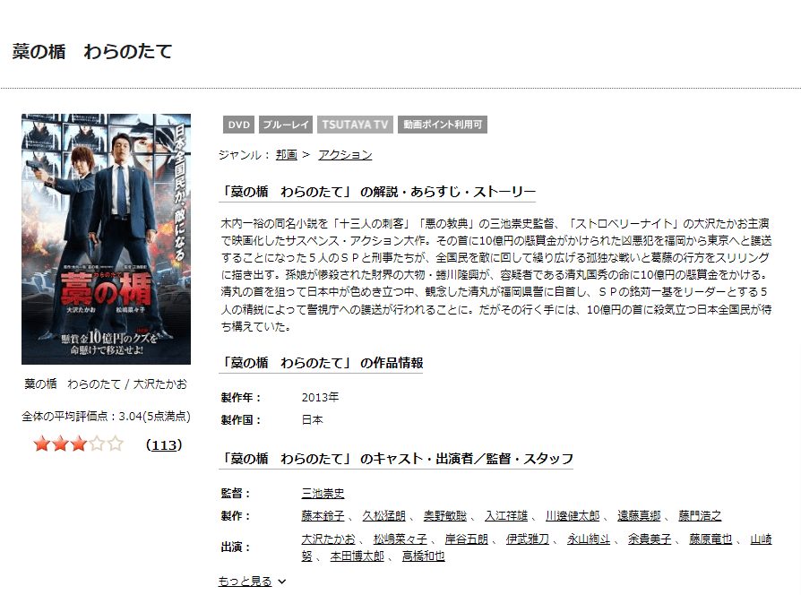 藁の楯 わらのたてTSUTAYA DISCAS
