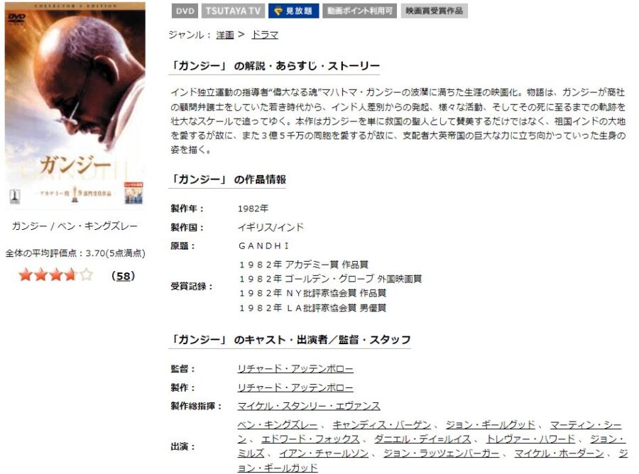 ガンジーTSUTAYA DISCAS
