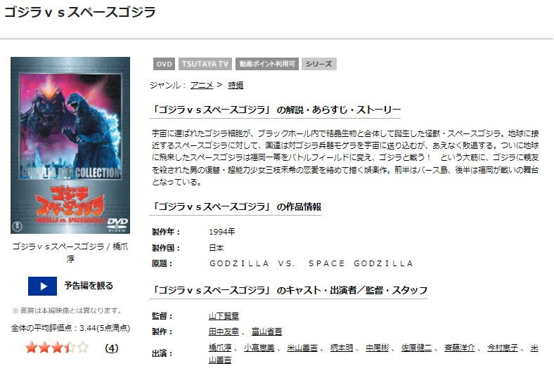ゴジラvsスペースゴジラTSUTAYA DISCAS