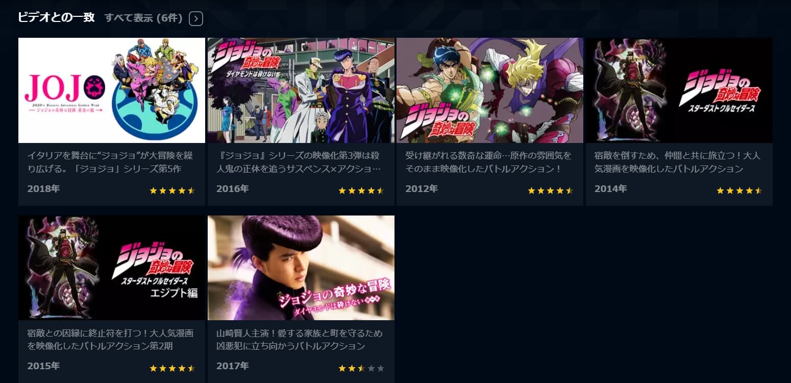 ジョジョの奇妙な冒険シリーズU-NEXT