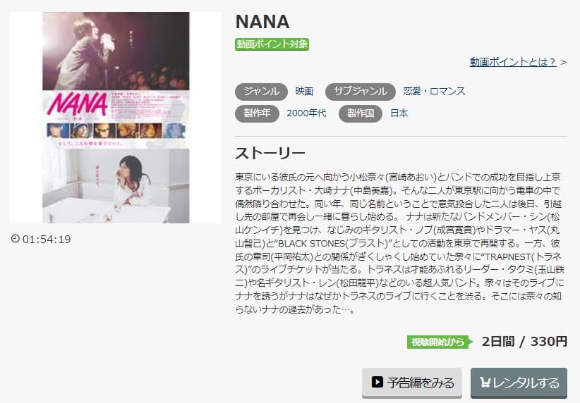 映画 Nana 実写 の動画をフルで無料視聴できる配信サイトまとめ