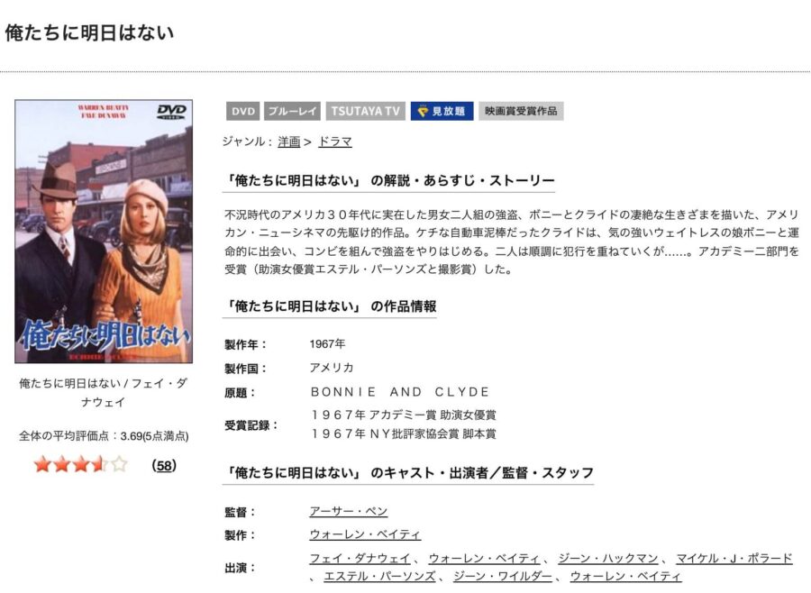映画 ボニーとクライド 俺たちに明日はないの動画をフルで無料視聴できる配信サイトまとめ
