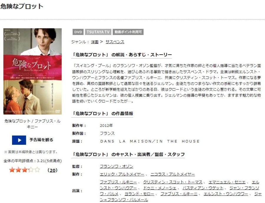 危険なプロットTSUTAYA DISCAS