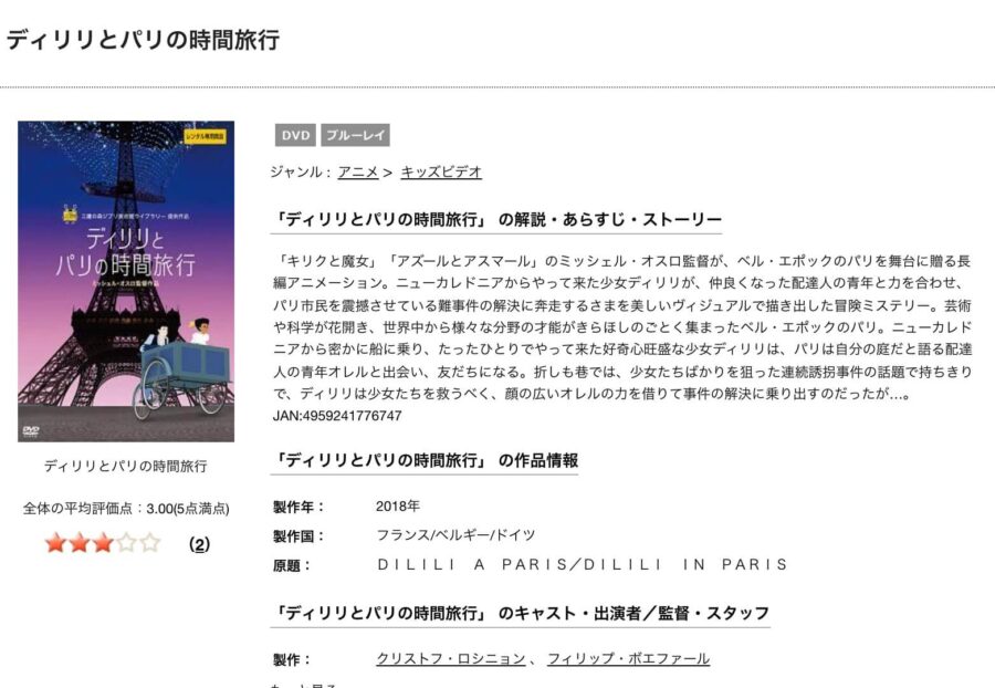 映画 ディリリとパリの時間旅行の動画をフルで無料視聴できる配信サイトまとめ