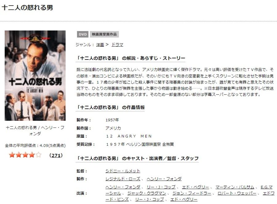 映画 十二人の怒れる男の動画をフルで無料視聴できる配信サイトまとめ