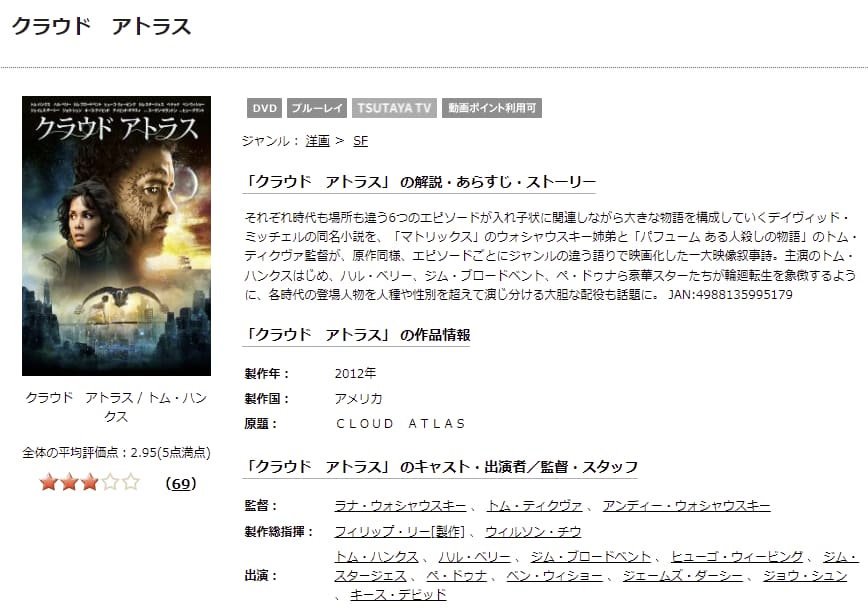 クラウド アトラスTSUTAYA DISCAS