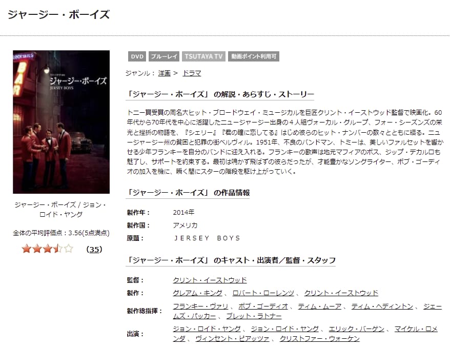 ジャージー・ボーイズTSUTAYA DISCAS
