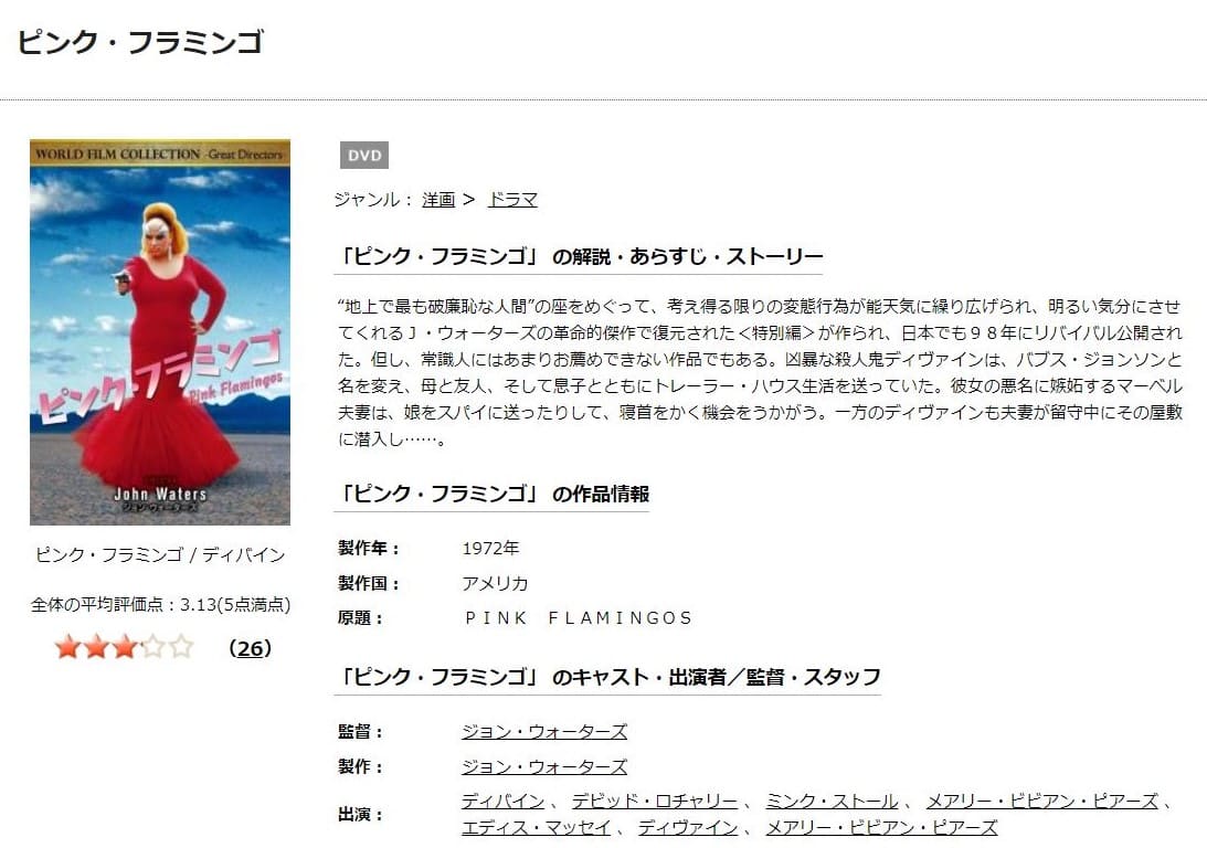 映画 ピンク フラミンゴの動画をフルで無料視聴できる配信サイトまとめ