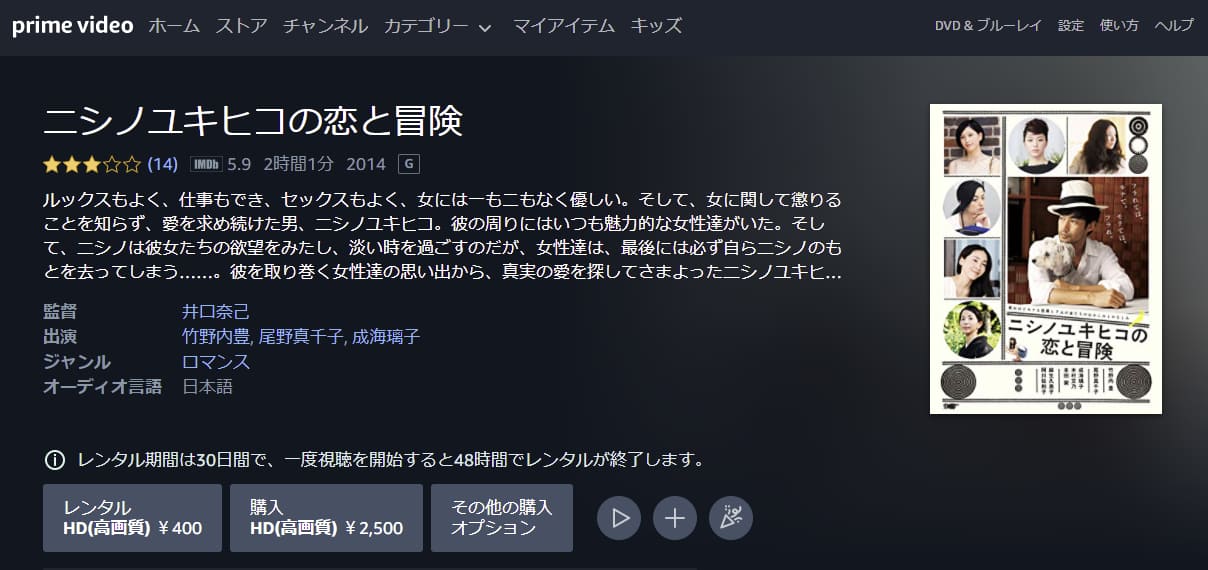 ニシノユキヒコの恋と冒険amazonプライム