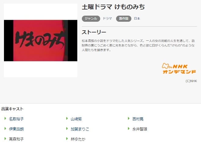 ドラマ けものみちの動画を無料で見れる配信サイトまとめ