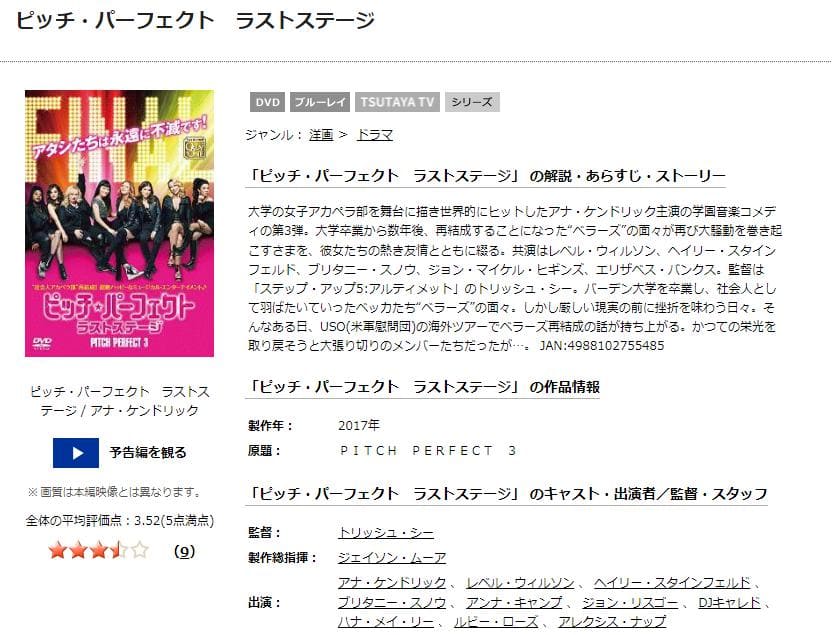 ピッチ・パーフェクト ラストステージ TSUTAYA DISCAS