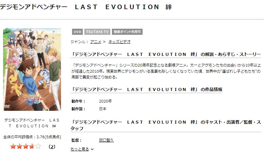 デジモンアドベンチャー LAST EVOLUTION 絆TSUTAYA DISCAS