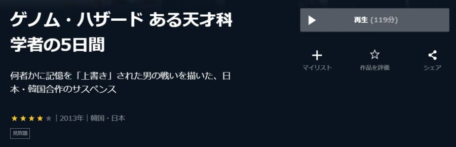映画 ゲノムハザード ある天才科学者の5日間の動画をフルで無料視聴できる配信サイトまとめ