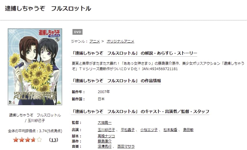 アニメ 逮捕しちゃうぞ フルスロットルの動画を無料で見れる配信サイトまとめ