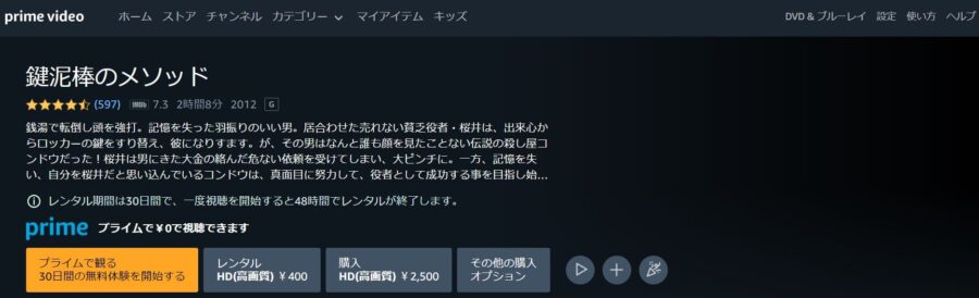 鍵泥棒のメソッド Amazonプライム