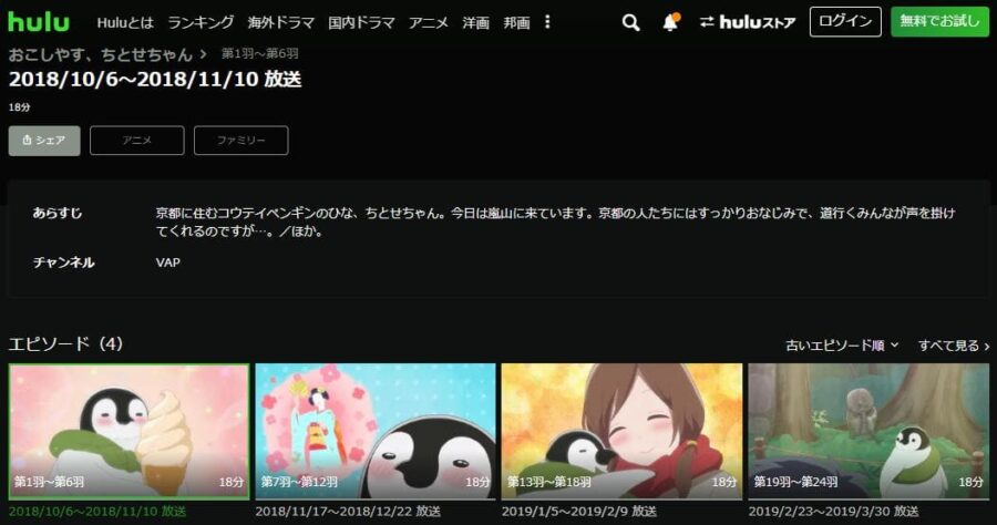 おこしやす、ちとせちゃん hulu