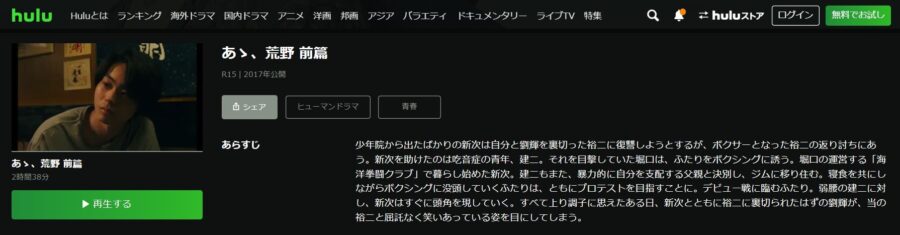 あゝ、荒野 前篇Hulu