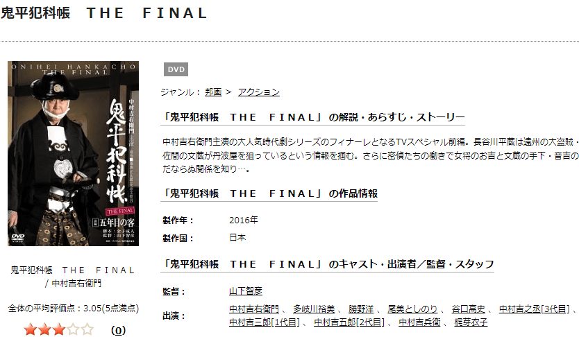 鬼平犯科帳 THE FINALTSUTAYA DISCAS