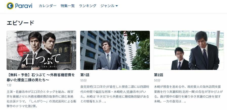 石つぶて~外務省機密費を暴いた捜査二課の男たち~ Paravi