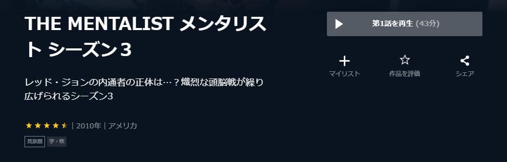 ドラマ メンタリスト シーズン3の動画を無料で見れる配信サイトまとめ