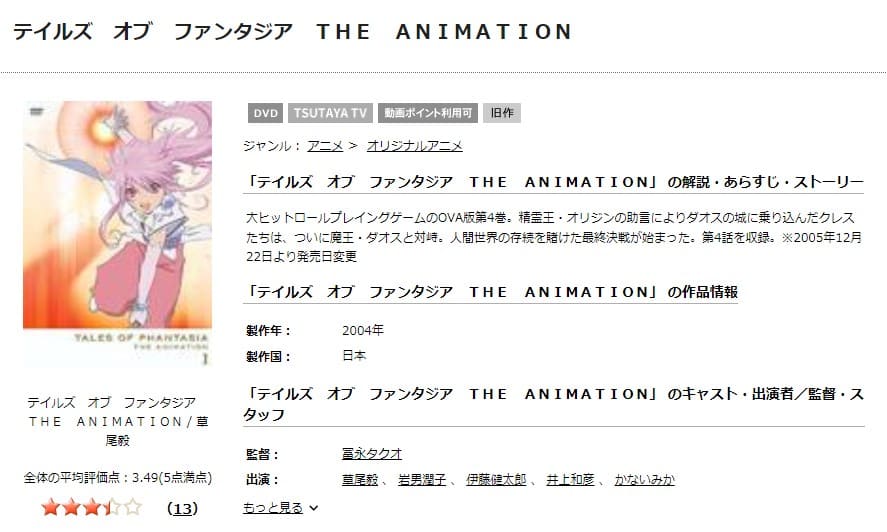 テイルズ オブ ファンタジア THE ANIMATION TSUTAYA DISCAS
