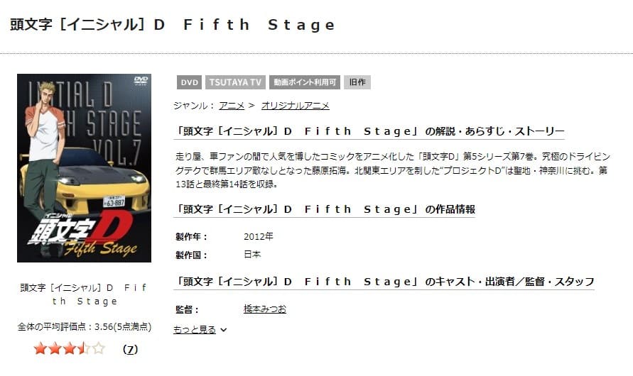 頭文字(イニシャル)D Fifth Stage TSUTAYA DISCAS