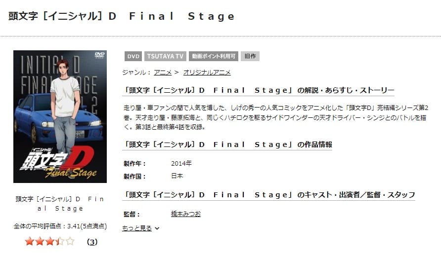 頭文字(イニシャル)D Final Stage アニメ DVD無料