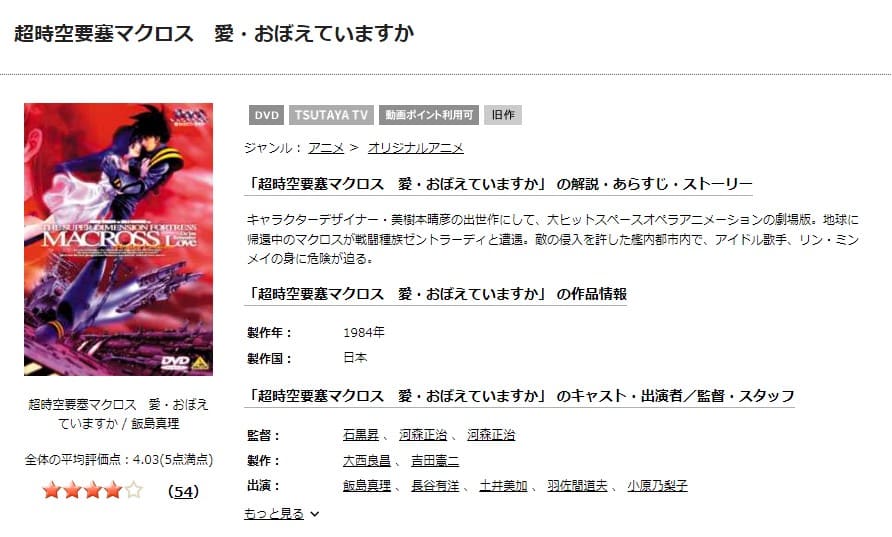 超時空要塞マクロス 愛・おぼえていますか TSUTAYA DISCAS