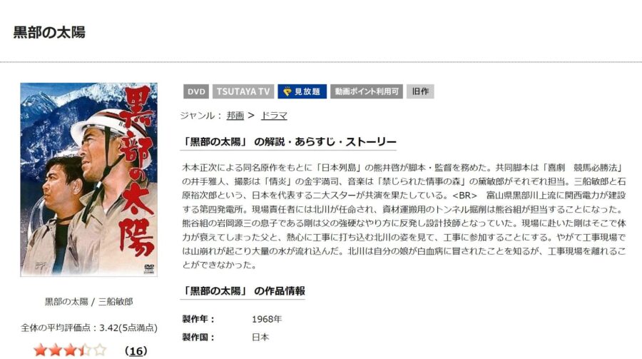 映画 黒部の太陽の動画をフルで無料視聴できる配信サイトまとめ