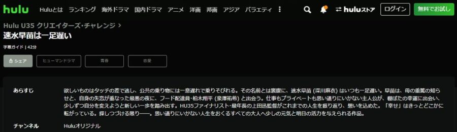 速水早苗は一足遅いHulu