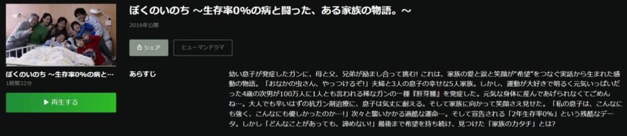 ぼくのいのち 生存率0%の病と闘った、ある家族の物語。Hulu