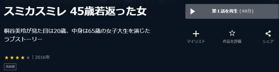 スミカスミレ 45歳若返った女U-NEXT