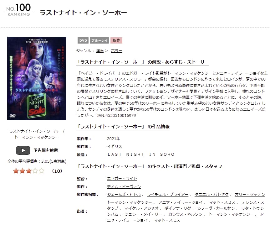 ラストナイト・イン・ソーホーTSUTAYA DISCAS