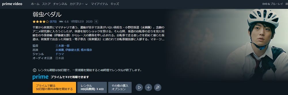 弱虫ペダル(実写)Amazonプライム