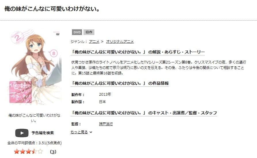 アニメ 俺の妹がこんなに可愛いわけがない Tv未放送 の動画を無料で見れる配信サイトまとめ