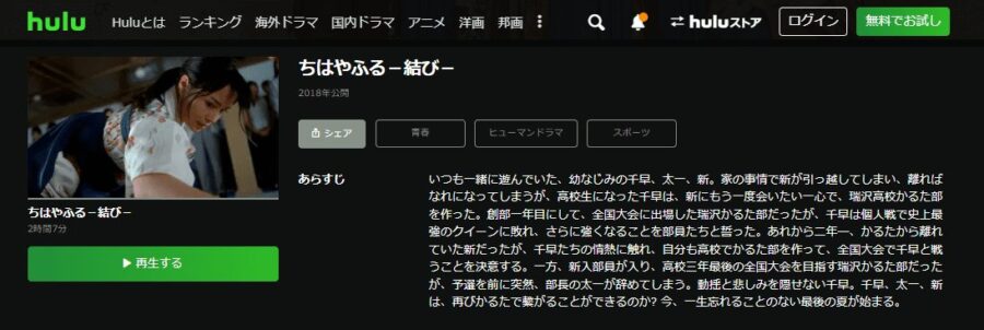 ちはやふる -結び- Huluフル無料