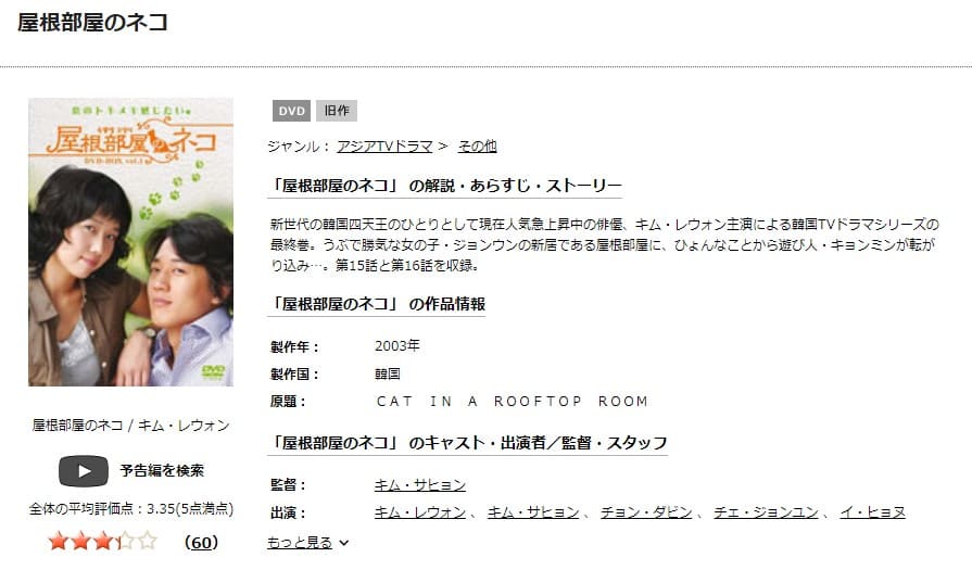 韓国ドラマ 屋根部屋のネコの動画を日本語字幕や吹替で無料で見れる配信サイトまとめ