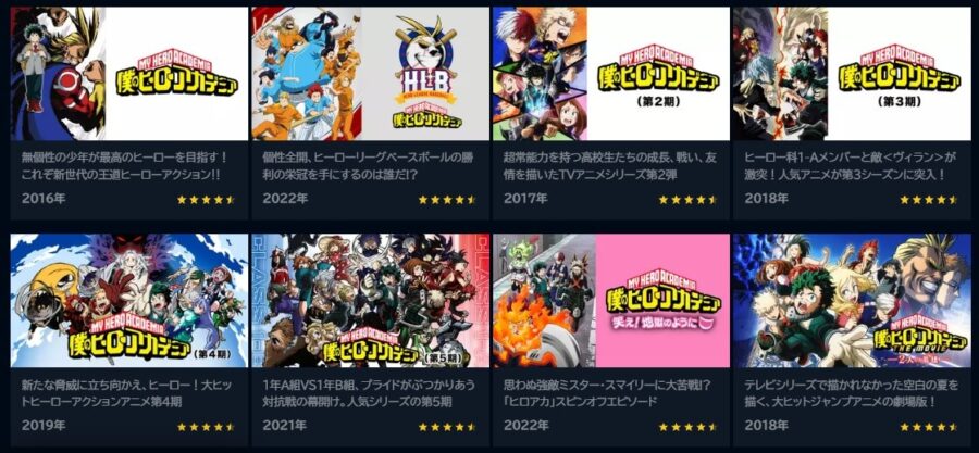 僕のヒーローアカデミアシリーズU-NEXT
