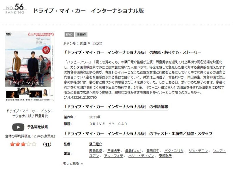 ドライブ・マイ・カーDVDフル無料