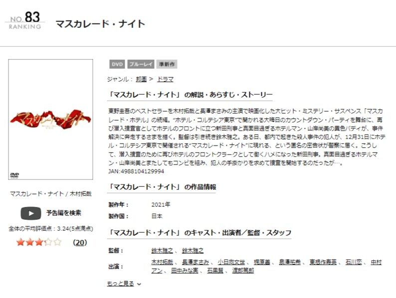 マスカレード・ナイトDVDフル無料