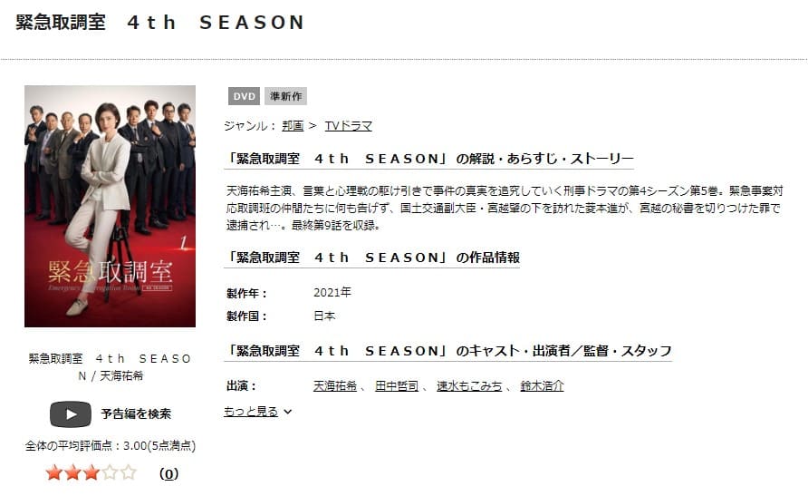 緊急取調室シーズン4(2021) TSUTAYA DISCAS
