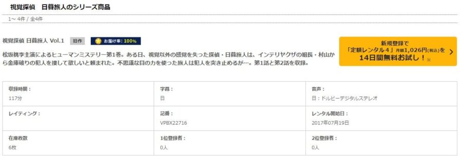 ドラマ 視覚探偵 日暮旅人の動画を無料で全話視聴できる配信サイトまとめ