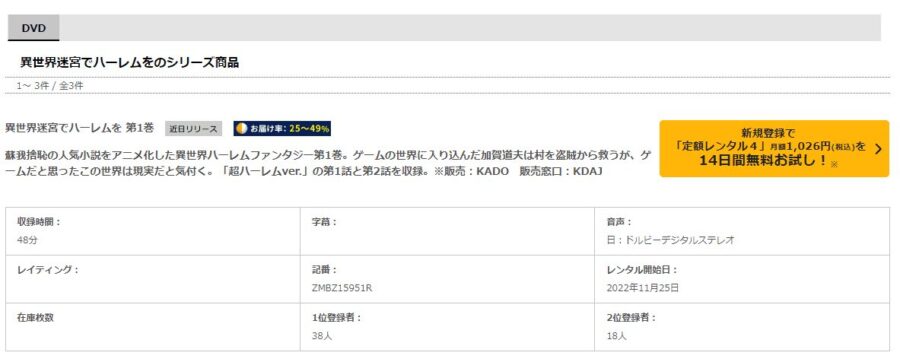 異世界迷宮でハーレムをアニメ DVD無料