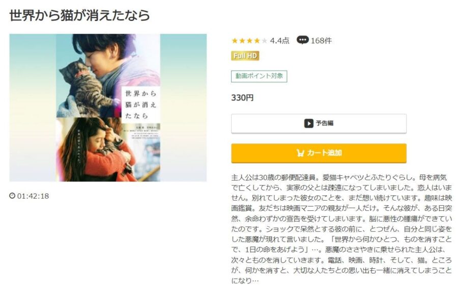 映画 世界から猫が消えたならの動画をフルで無料視聴できる配信サイトまとめ