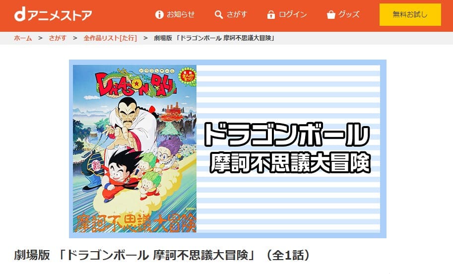 映画『ドラゴンボール 摩訶不思議大冒険』 dアニメストアフル無料
